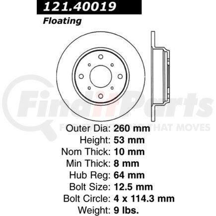 121.40019 by CENTRIC - C-Tek Standard Disc Brake Rotor - 10.23 in. Outside Diameter