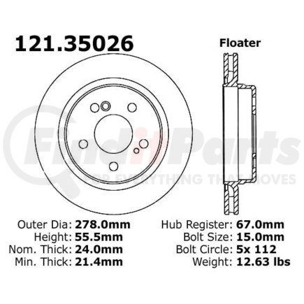 121.35026 by CENTRIC - C-Tek Standard Disc Brake Rotor - 10.94 in. Outside Diameter