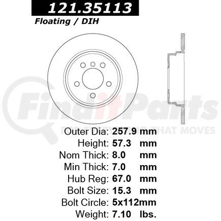 Centric 121.35113 Disc Brake Rotor C-Tek Standard Brake Rotor