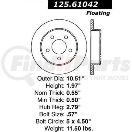Centric 125.61042 Disc Brake Rotor Centric Premium High Carbon Alloy Brake Rotor