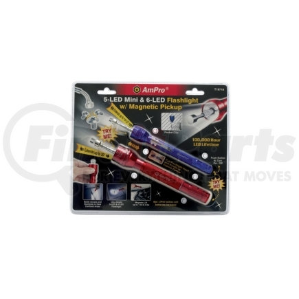 Ampro Tools T19716 Flashlight Set, 2 Piece, Includes 5 LED Mini and 6 LED, Both with Extendable Magnetic Pickup