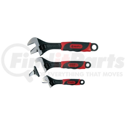 Ampro Tools T19384 Wrench Set, 3 Pieces, Pipe or Adjustable, Includes 6, 8 and 10 Inch Wrenches with Reversible Jaw