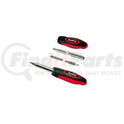 Ampro Tools T19460 Screwdriver, Quick Change, 6 in 1, Slotted 3/16 and 1/4 inch, Phillips # 1 and # 2, Nutdriver 1/4 an