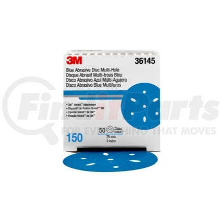 36145 by 3M - 3M™ Hookit™ Blue Abrasive Disc Multi-hole, 3", 150 Grade