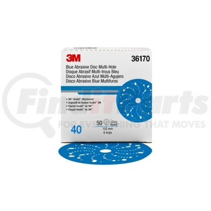 36170 by 3M - 3M™ Hookit™ Blue Abrasive Disc Multi-hole, 6", 40 Grade