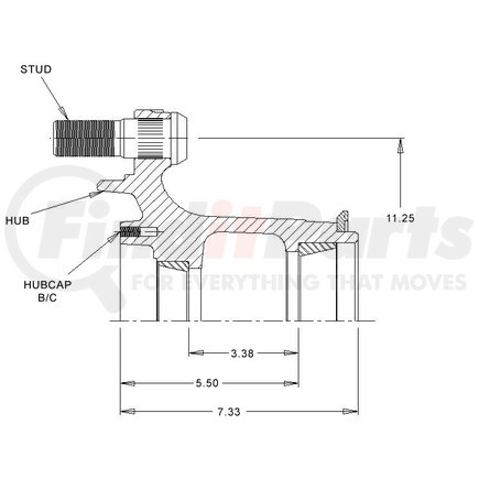 1521F--NT by WEBB - 10 Stud Hub w/11.25 Dia. Bolt Circle. Uses Outboard Drum - (1 1/8" - 16) Serrated Stud