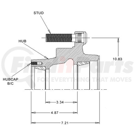 20271--3T80-71 by WEBB - Hub - 8 Stud, with 10.827 (275mm) Dia. Bolt Circle, Outboard Drum (M22 x 1.5) Serrated Stud, Steel (Dual) Disc Wheel