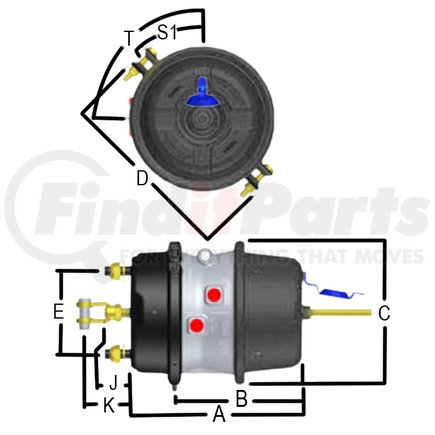 GC3030LHD by HALDEX - Air Brake Spring Brake - GoldSeal, Heavy Duty, Type 30/30, 3" Stroke, Threaded Clevis