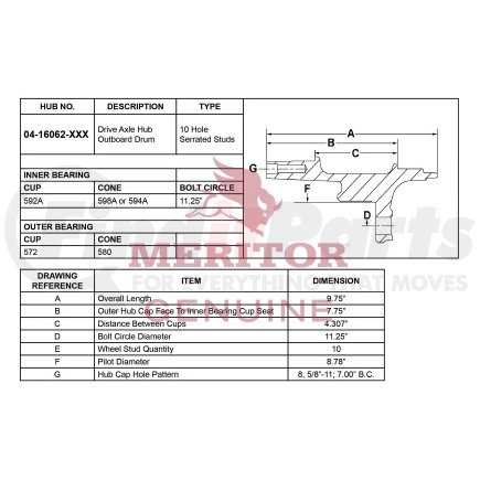 14160621000MTB by MERITOR - Drum Brake and Hub Assembly - Meritor Genuine Hydraulic Brake Hub And Drum Assembly