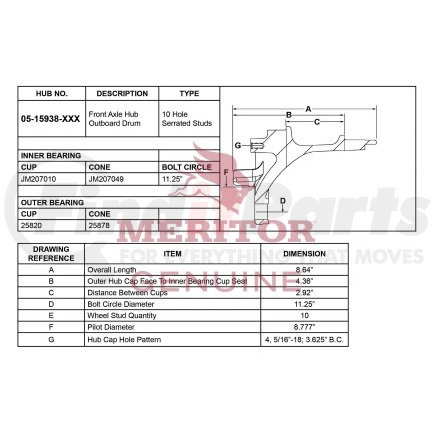 15159381003MTB by MERITOR - Meritor Genuine Hydraulic Brake Hub And Drum Assembly
