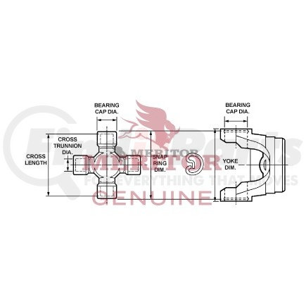 Meritor CP950N 3 Drive Axle Shaft Universal Joint Drive Axle Shaft Universal Joint, 2.501 in. Bearing Diameter, 7.350 in.