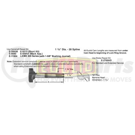 E-11580 by EUCLID - Air Brake Camshaft - Drive Axle, 16.5 in. Brake Drum Diameter, Right Hand