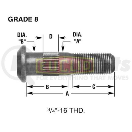 E-11677-L by EUCLID - WHEEL END HARDWARE - LEFT HAND WHEEL STUD