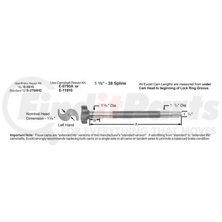 E-11862 by EUCLID - Air Brake Camshaft - Trailer Axle, 16.5 in. Brake Drum Diameter, Left Hand