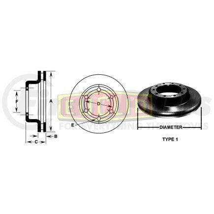 E-12521 by EUCLID - Disc Brake Rotor - 15.38 in. Outside Diameter, Hat Shaped Rotor