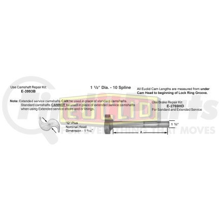 E-4715A by EUCLID - Air Brake Camshaft - Drive Axle, 16.5 in. Brake Drum Diameter, Left Hand