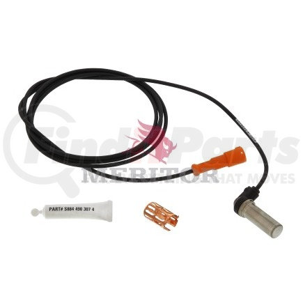 R955613 by MERITOR - ABS Wheel Speed Sensor - 90 Degree Sensor, with 8.20 ft. Cable, Din 2 Pin Female Connector