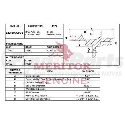 0415930003 by MERITOR - AY-REAR HUB