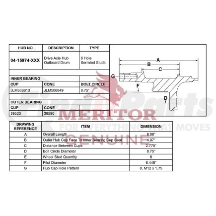 04 15974 002 by MERITOR - Hydraulic Brake - Hub And Stud Assembly