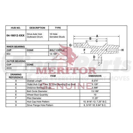 0416012002 by MERITOR - AY-REAR HUB