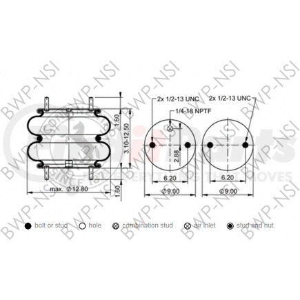 BWP-NSI AS64283 Suspension Air Spring Kit Continental Air Spring