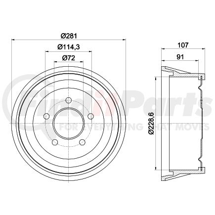 HELLA 355301771 Brake Drum BRAKE DRUM