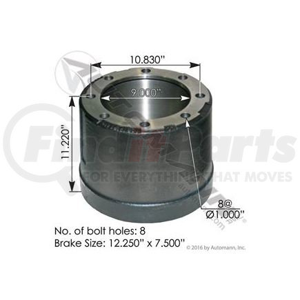 151.27505 by AUTOMANN - Brake Drum, 12.250 in. x 7.500 in.