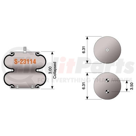 S-23114 by HENDRICKSON - Suspension Air Spring Kit - Double Convulated, 3.12 in. Extended, 6.31 in. Compressed