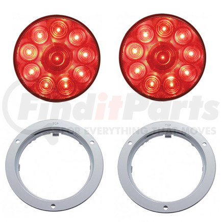 KIT1008 by UNITED PACIFIC - Pair Red 10 LED 4" Round Stop Tail Turn Brake Light Kit w/ Chrome Bezels