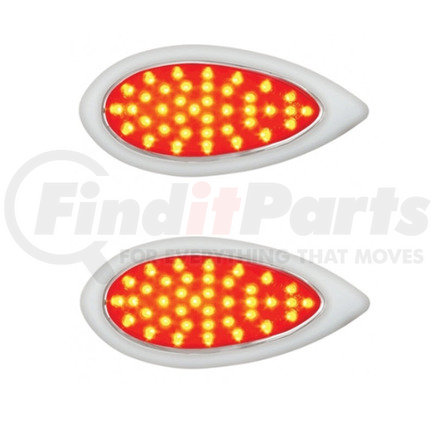 38804-2 by UNITED PACIFIC - Pair 39 LED Teardrop Truck Stop Turn Tail Light w/Bezel, Red LED/Red Lens