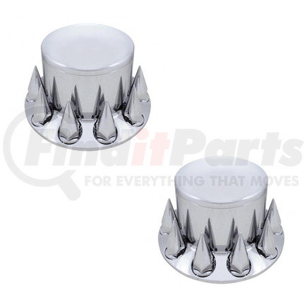 10275-2 by UNITED PACIFIC - Pair of Chrome Plastic Spike Rear Wheel Axle Hub Covers, 33mm Thread On Caps