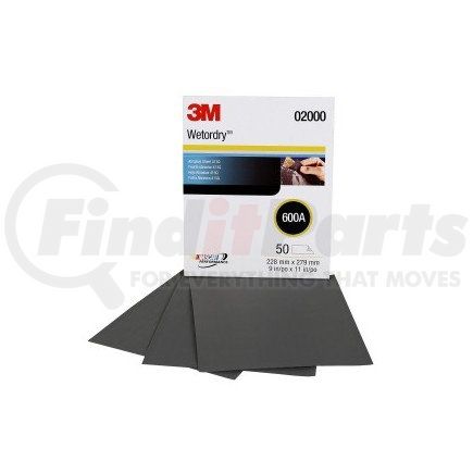 2000 by 3M - Wetordry™ Tri-M-ite™ Sheet 02000, 9" x 11", 600A, 50 sheets/sleeve