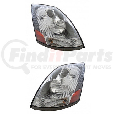 KIT1037 by UNITED PACIFIC - Pair (2) 2004+ Volvo VN/VNL Chrome Projection Headlight w/ LED Light Bar-Set