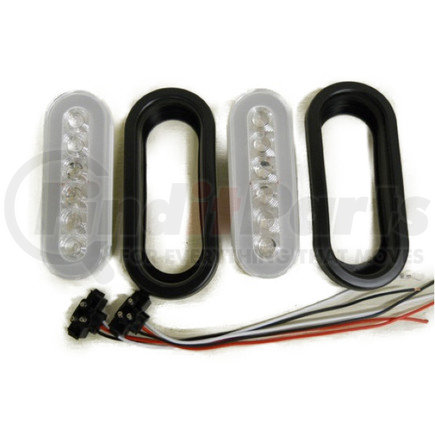 KIT1042 by UNITED PACIFIC - Pair (2) Halo Clear Lens Red 22 LED Oval Tail Lights w/Grommets & Wire Plugs