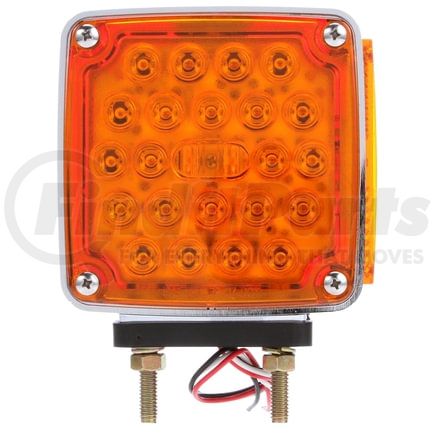 27593 by TRUCK-LITE - Multi-Purpose Light Bulb - LED, Red/Yellow Square, 24 Diode, Lh, Dual Face, Vertical Mount, 3 Wire, 2 Stud, Chrome, Stripped End/Ring Terminal, Bulk