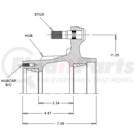 10209--ML by WEBB - Hub - 10 Stud, with 11.25 Dia. Bolt Circle, Outboard Drum (3/4"-16) Stud, Steel/Alum Disc Wheel