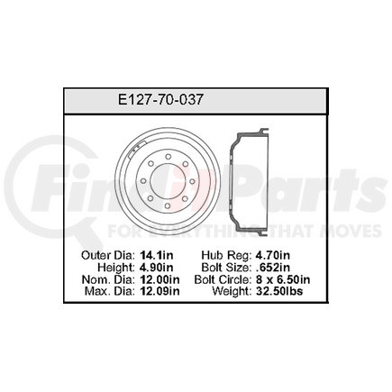 E12770037 by BENDIX - Formula Blue™ Premium HD Brake Drum - Rear, 14.1 in. OD