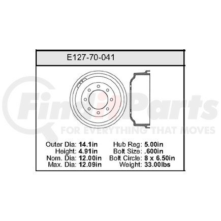 E12770041 by BENDIX - Formula Blue™ Premium HD Brake Drum - Rear, 14.1 in. OD