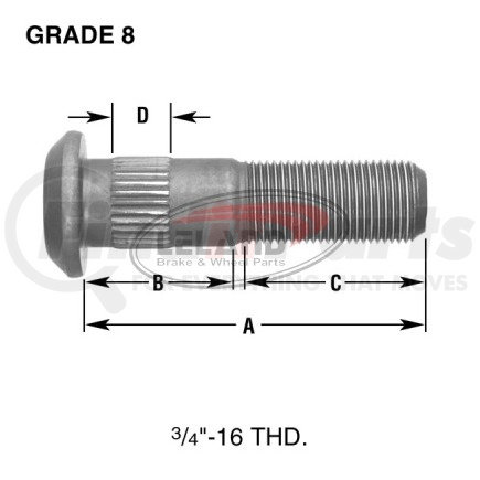 Leland W68 Brake Hardware Tech Tray HEADED STUD RH - 10/BOX