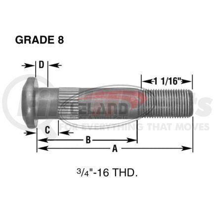 Leland W284 Brake Hardware Tech Tray HEADED STUD RH - 10/BOX