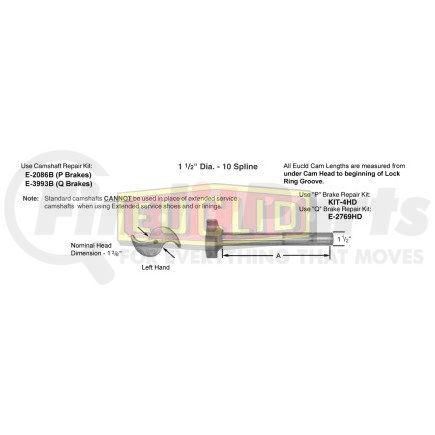 E-2715A by EUCLID - Air Brake Camshaft - Drive Axle, 16.5 in. Brake Drum Diameter, Left Hand