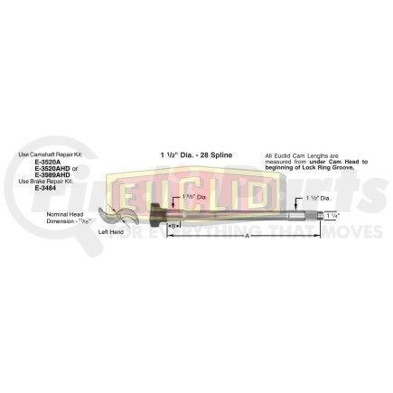 E-3516 by EUCLID - Air Brake Camshaft - Trailer Axle, 12.25 in. Brake Drum Diameter, Left Hand