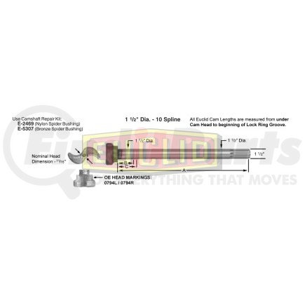 E-9266 by EUCLID - Air Brake Camshaft - Trailer Axle, 12.25 in. Brake Drum Diameter, Right Hand