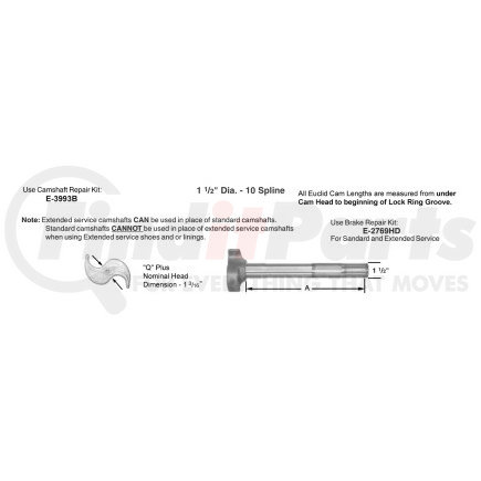 E-9687A by EUCLID - Air Brake Camshaft - Drive or Steer Axle, 16.5 in. Brake Drum Diameter, Left Hand