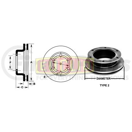 E-8904 by EUCLID - Disc Brake Rotor - 15.62 in. Outside Diameter, U-Shaped Rotor