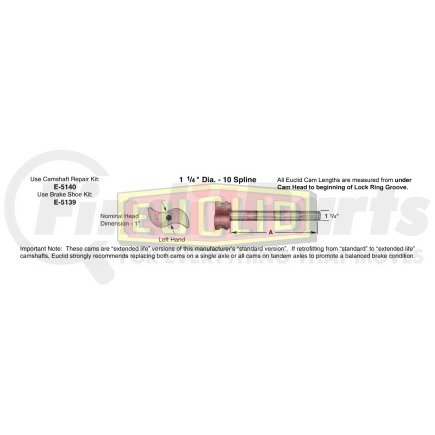 E-9028 by EUCLID - Air Brake Camshaft - Steer Axle, 15 in. Brake Drum Diameter, Left Hand