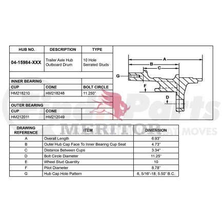 14159841072 by MERITOR - Meritor Genuine Hydraulic Brake Hub And Drum Assembly