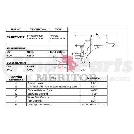 15-16026-1002MTB by MERITOR - Drum Brake and Hub Assembly - Meritor Genuine Hydraulic Brake Hub And Drum Assembly