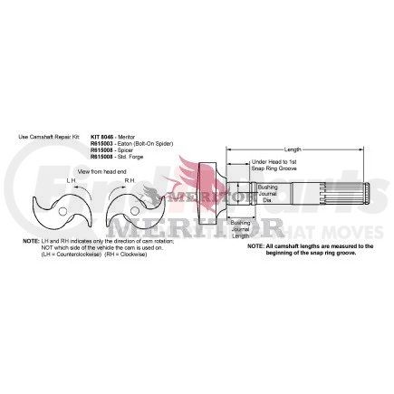 2210B6398 by MERITOR - MERITOR GENUINE - CAMSHAFT, LEFT HAND