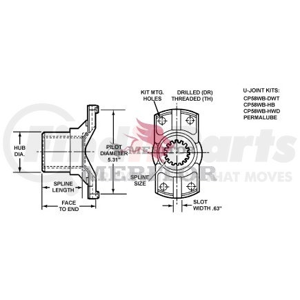 58WBYS3121 by MERITOR - Differential End Yoke - 58Wb Series End Yoke